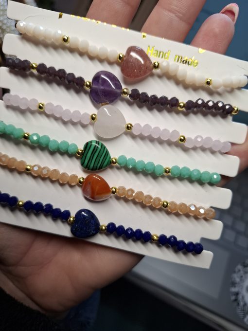 6 edelstenen hart armbandje